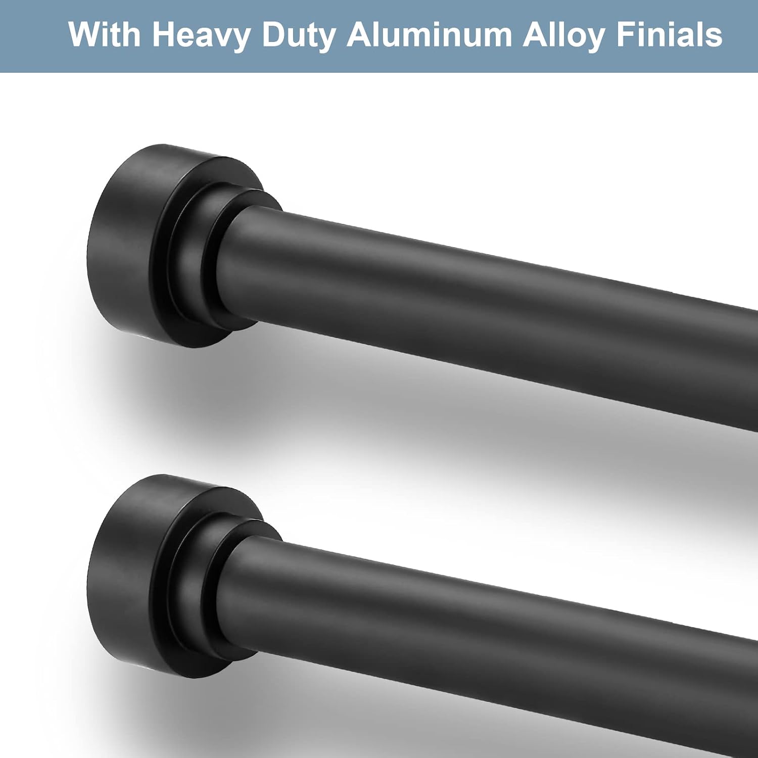 2 Pack Heavy Duty 1 Inch Diameter Single Curtain Rods 36-72” Adjustable Window Curtain Rod with Aluminum Alloy Cylindrical Cap Finials, Wall Mount and Ceiling Mount, Matte Black